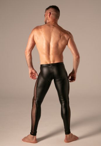 Fetish Herren-Leggings in Lederoptik mit Zip und Mesh