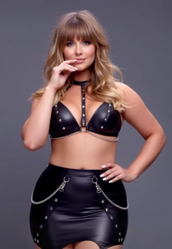 BDSM-Dessous-Set mit Minirock, Harness und Handschellen