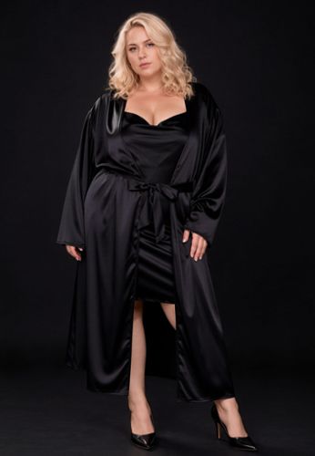 Ensemble Nuisette Grande Taille Effet Soie - Robe de Nuit Midi Ceinturée | Diva's Boudoir