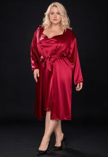 Ensemble Nuisette Grande Taille Effet Soie - Robe de Nuit Midi Ceinturée | Diva's Boudoir