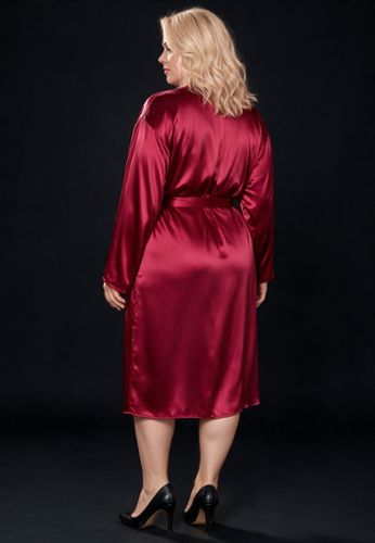 Picardías efecto seda talla grande - Camisón Midi con cinturón | Diva's Boudoir