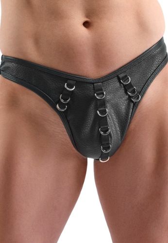 BDSM Herren-String aus Lederimitat mit Metallringen