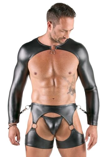 Conjunto de arnês, top e cuecas com algemas