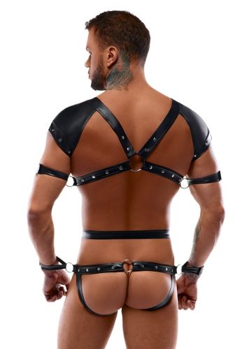 Arnês corporal para homem efeito mate mangas jock bondage