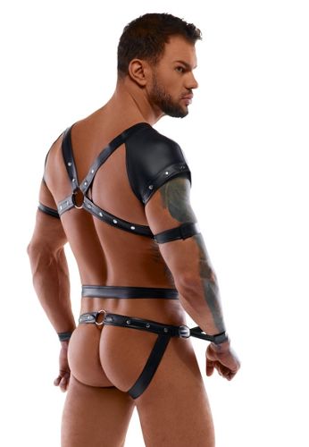 Arnês corporal para homem efeito mate mangas jock bondage