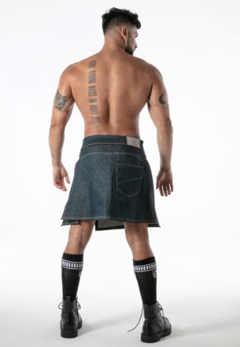 Kilt uomo sexy in jeans con tasca con zip