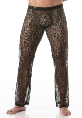 Pantaloni uomo sexy in pizzo floreale trasparente