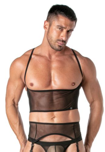 Bustier uomo sexy trasparente con spalline removibili