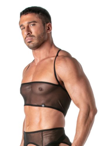 Bustier uomo sexy trasparente con spalline removibili