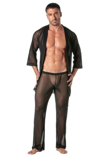 Sexy Herren-Kimono transparent aus leichtem Mesh