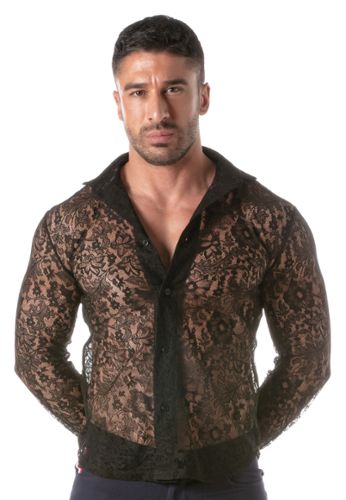 Sexy Herren-Hemd aus transparenter floraler Spitze