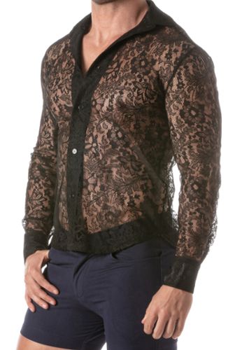 Sexy Herren-Hemd aus transparenter floraler Spitze