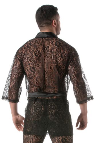 Kimono uomo sexy in pizzo floreale trasparente