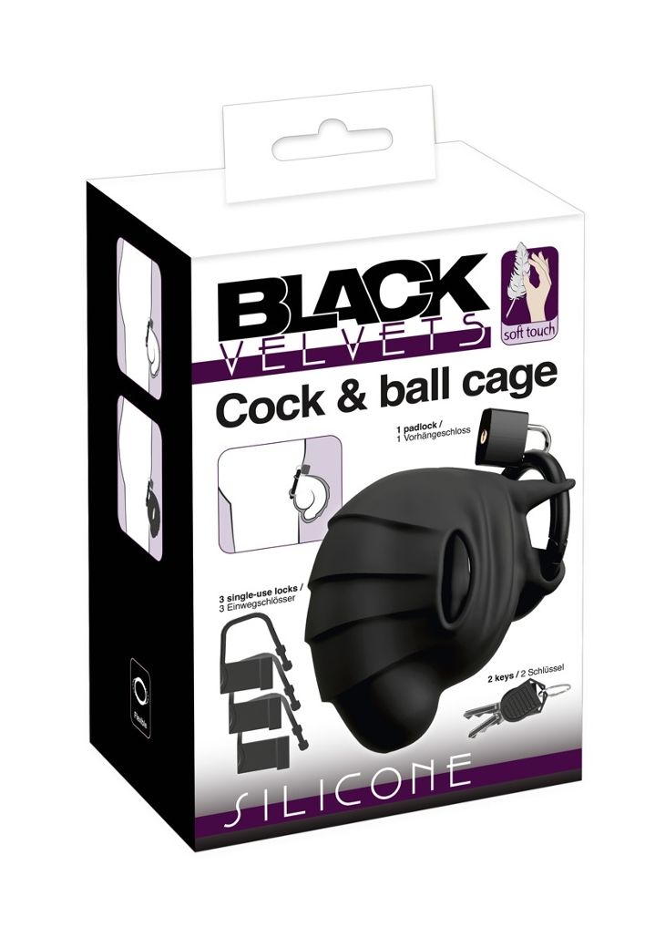 Cage de chasteté pénis & testicules en silicone, verrouillable