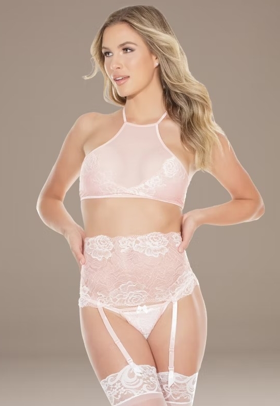 Suriana open lingerieset in zachtroze