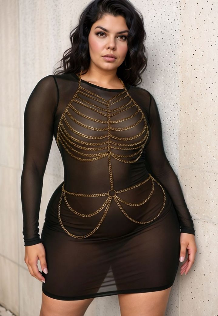 Goldfarbene Body-Chain im Zweiteiler-Look, Brust & Hüfte, Glamour