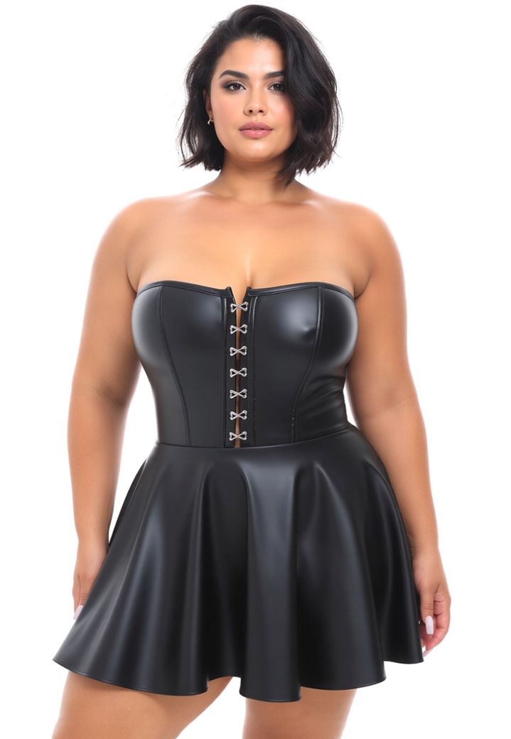 Black fetish bustier dress with hook front