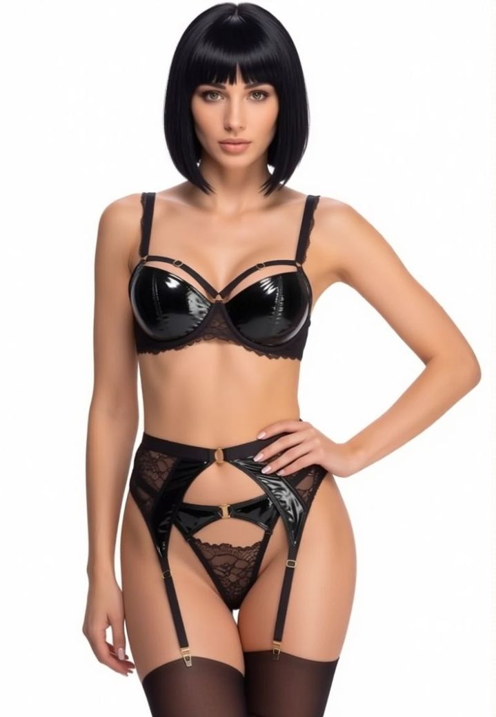 Set of 3 lace and vinyl effect straps