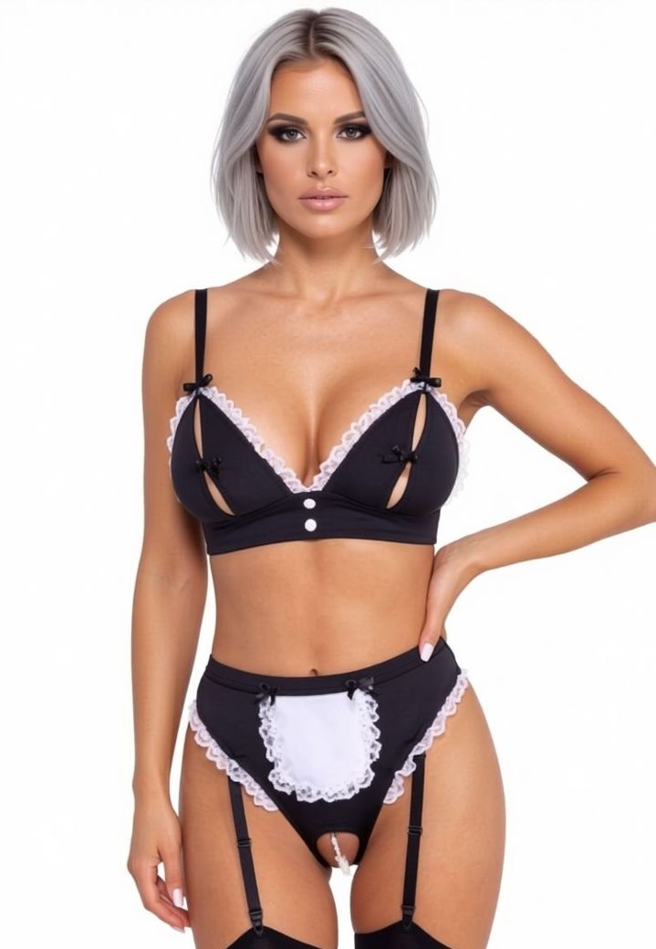 Open soubrette set: split bra and straps-string