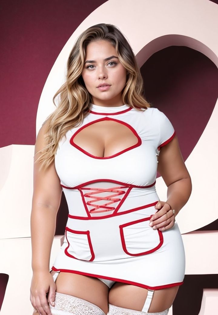 Costume Infirmière Sexy blanc - Robe Courte Semi-transparente avec Jarretières