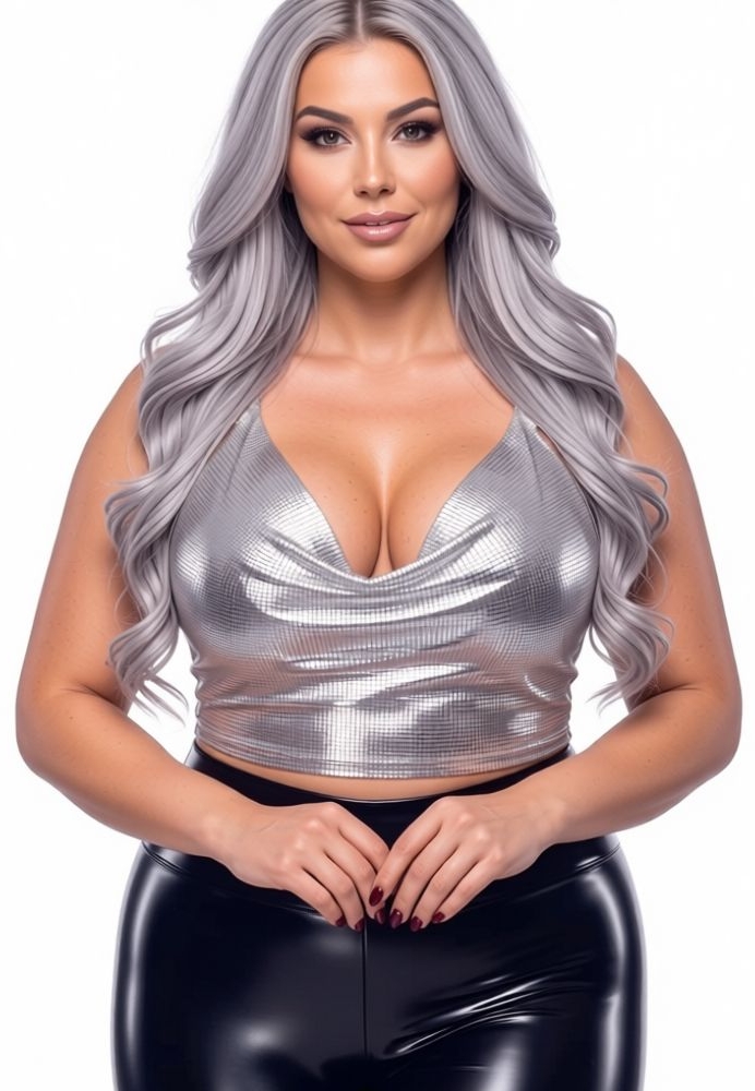 Metal halter top with draped neckline