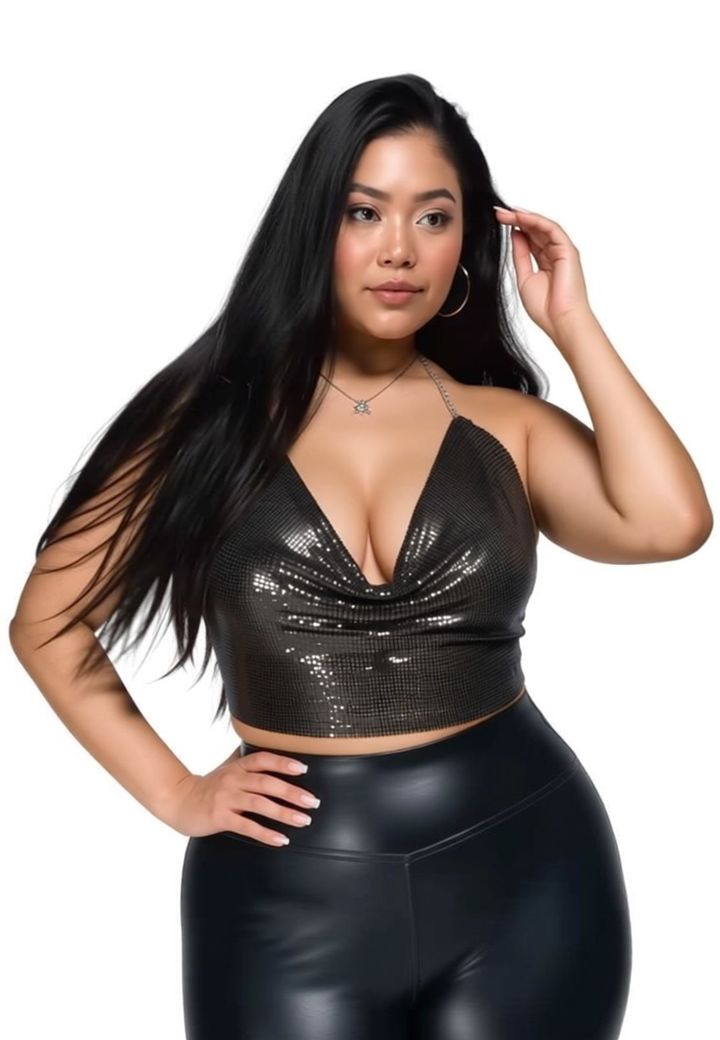 Metal Crop Top with Cowl Neck
