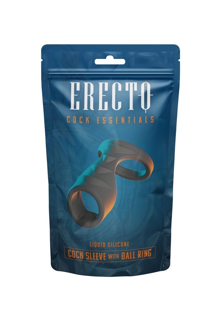 Manchon pénis texturé avec anneau testicules, silicone liquide