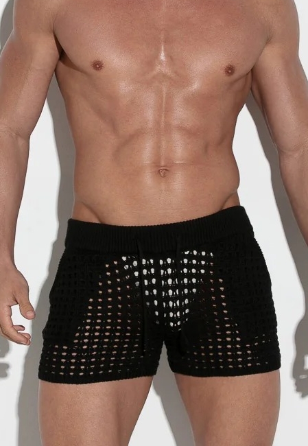 Lochstrick-Crochet-Short, kurze sexywear Passform