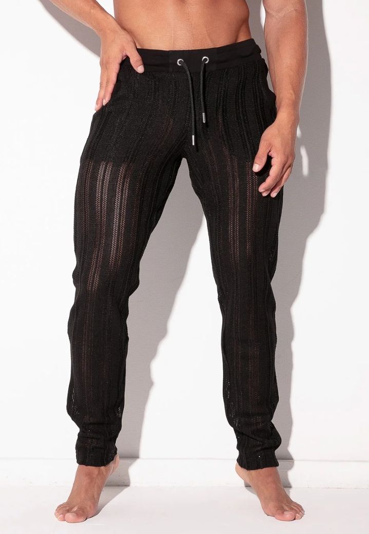 Oasis jogger in geajourde jacquard met streeptextuur