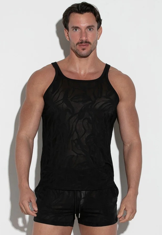 Slim tanktop in transparant stretch jacquard