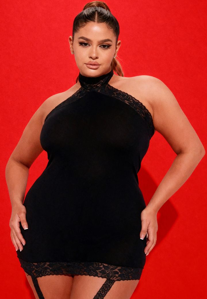 Bodystocking opaco con medias liguero de encaje