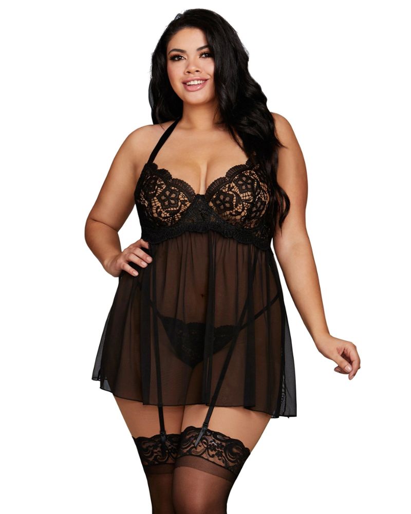 Babydoll à armatures et dentelle de Venise