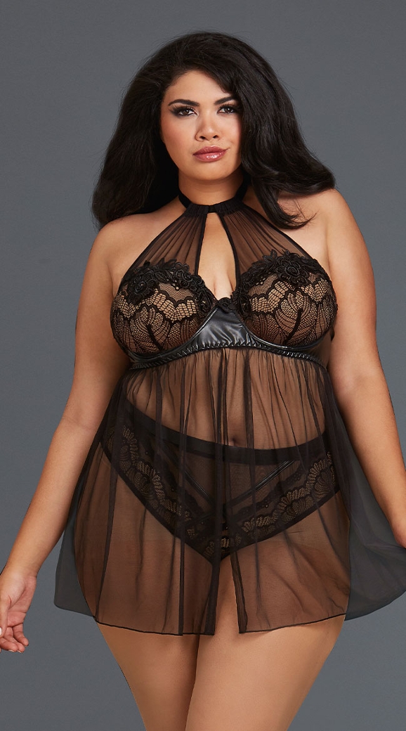 Babydoll voile et simili cuir Roxy