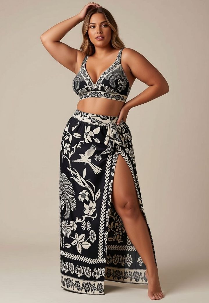 Tahiti 3-piece set, high-waist bikini with pareo
