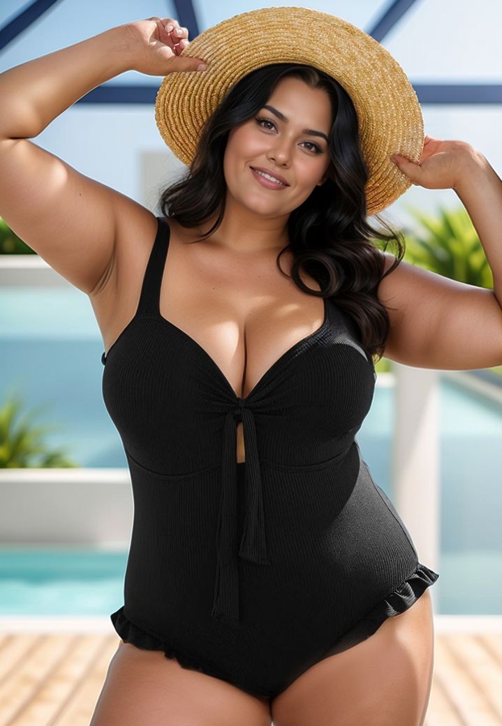 Camisola Calpe: preta Texturizada, laço e folhos - Elegância