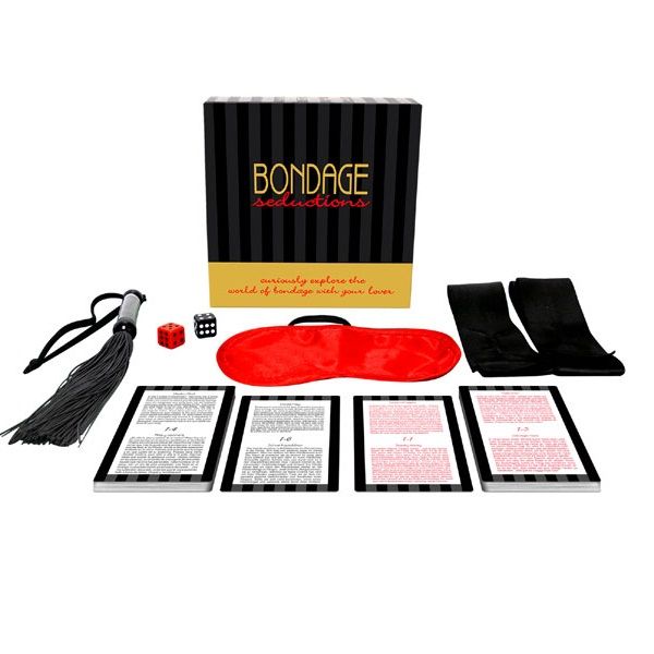 Kit Exploración del Bondage: 36 Cartas, 2 Dados, Antifaz, Restricciones de Satén