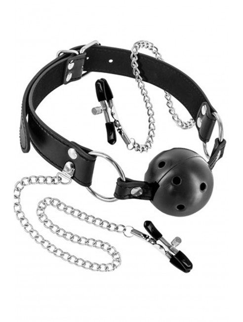 Bavaglio e morsetti per capezzoli integrati