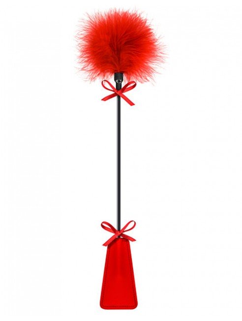 espanador de penas e chicote vermelho