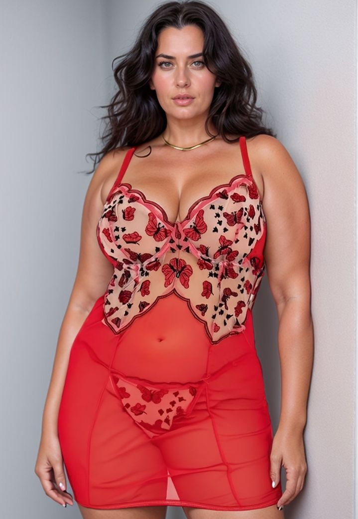 Red babydoll Floral motifs - Passionate romance and perfect support
