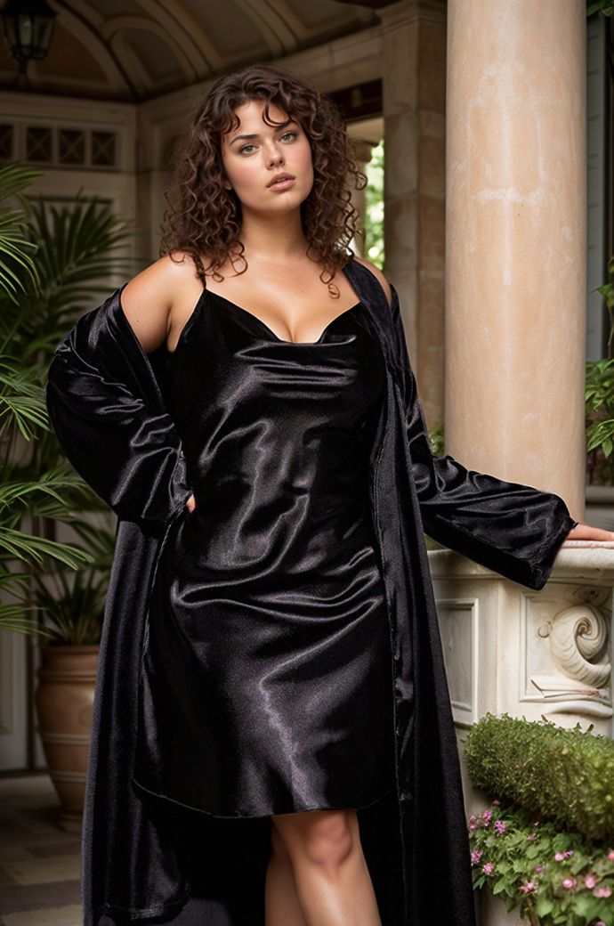 Conjunto de babydoll y kimono de satén