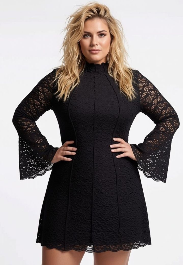 Ophélie black lace dress with a mandarin collar