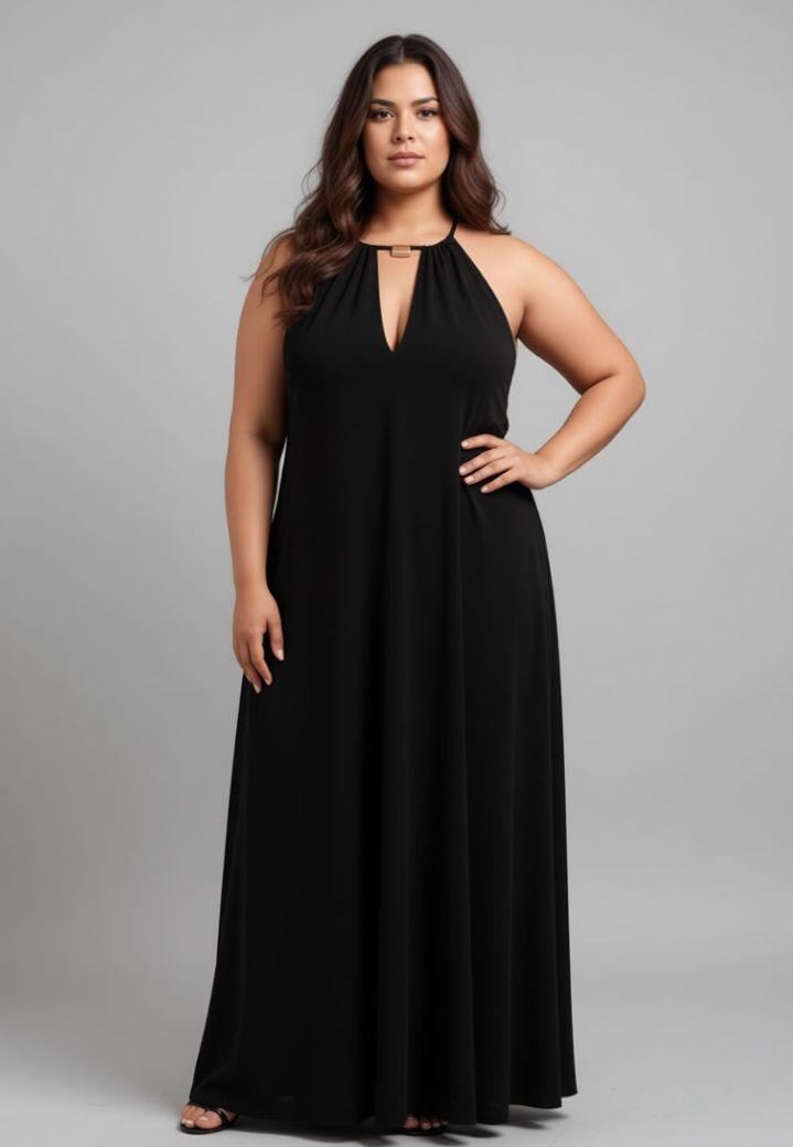 Douceur d'Été: Ample skater dress with halter neck and jewel embellishment