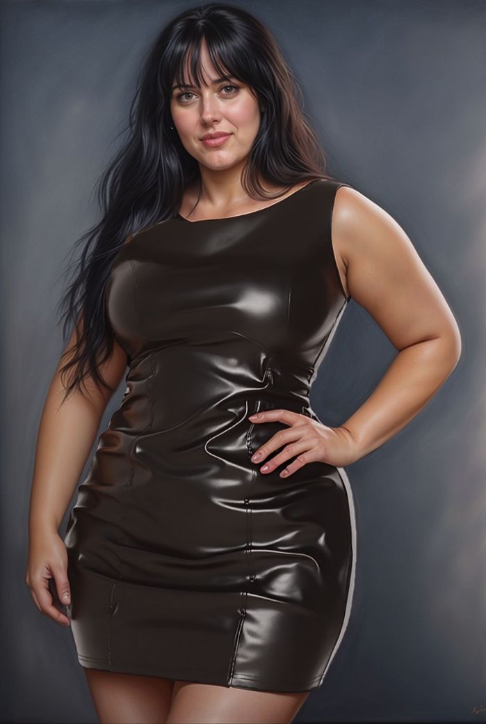 Vestido Talla Grande Negro Ajustado Cuero Sintético Elástico Sexy