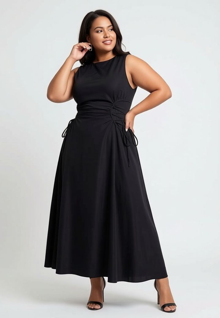 Robe Lisbeth mi-longue à taille froncée et jupe évasée