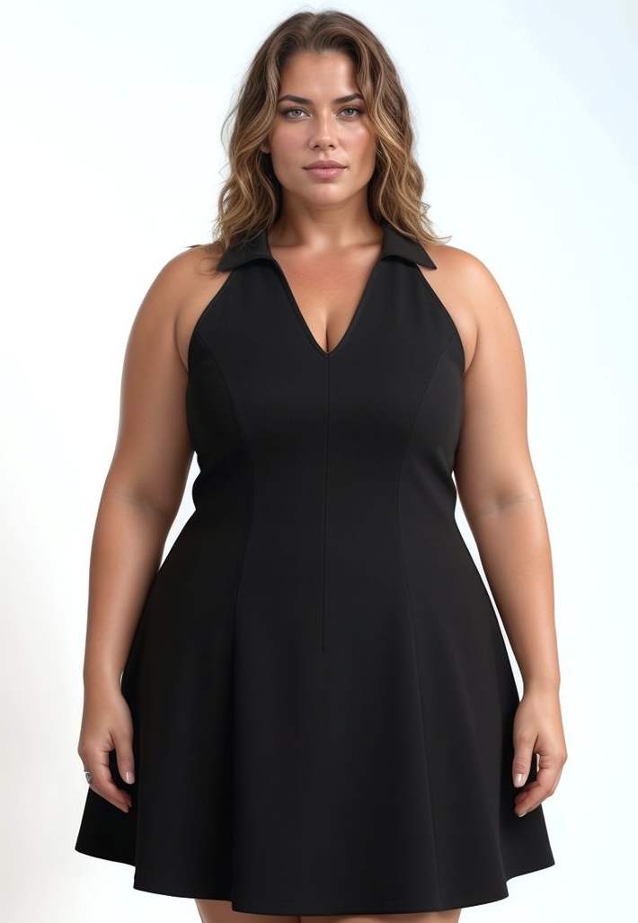 Loélia black dress, chic collar and daring neckline