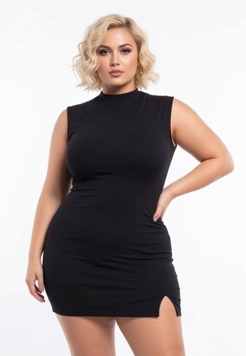 Robe courte Ella noire, col montant