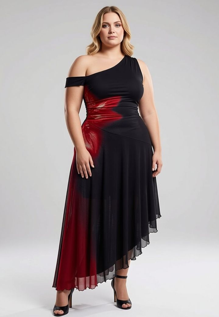 Vestido Marbella de tul elástico, asimetría favorecedora