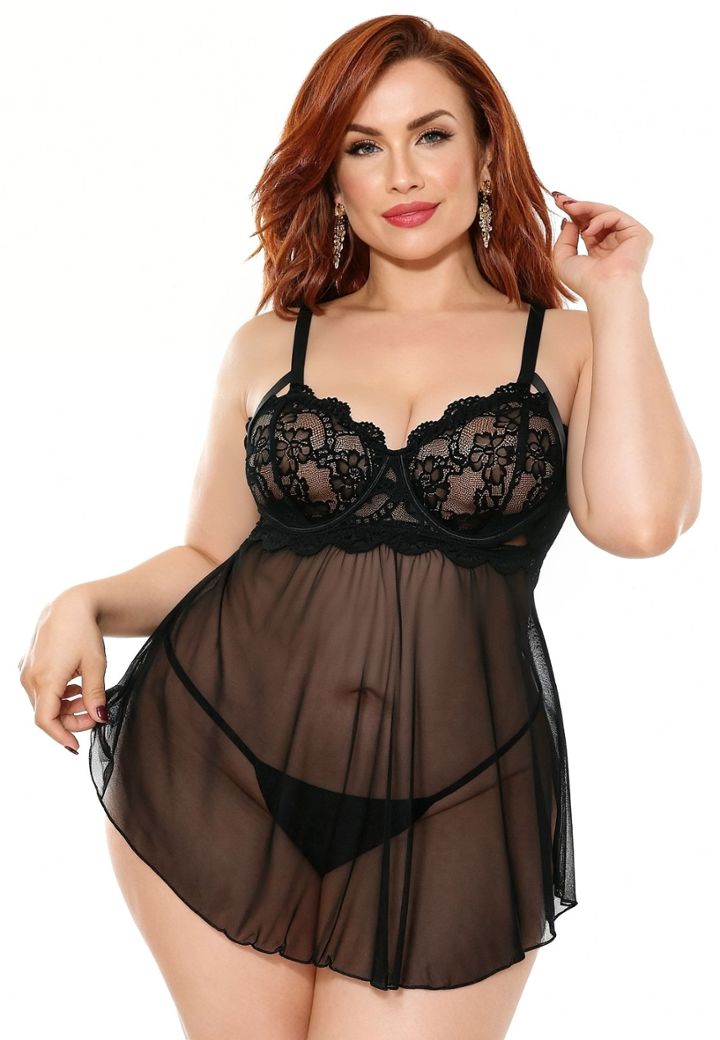 Babydoll aus Tüll & Spitze, Boudoir-Transparenz mit offenem Rücken