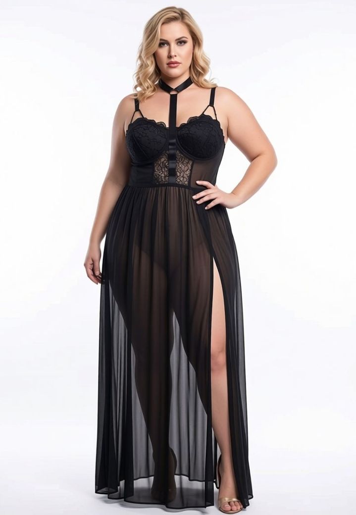 Luxueuze Lange Babydoll - Kant en Transparantie