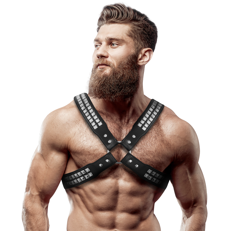 Gekreuztes Brust-Harness: veganes Leder mit Nieten, X-Look
